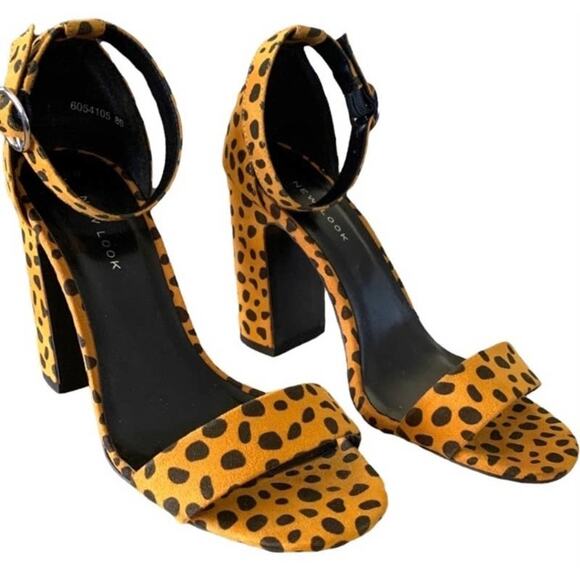 NEW look cheetah print shoes block 4” heel open toe size 37 - Picture 5 of 5